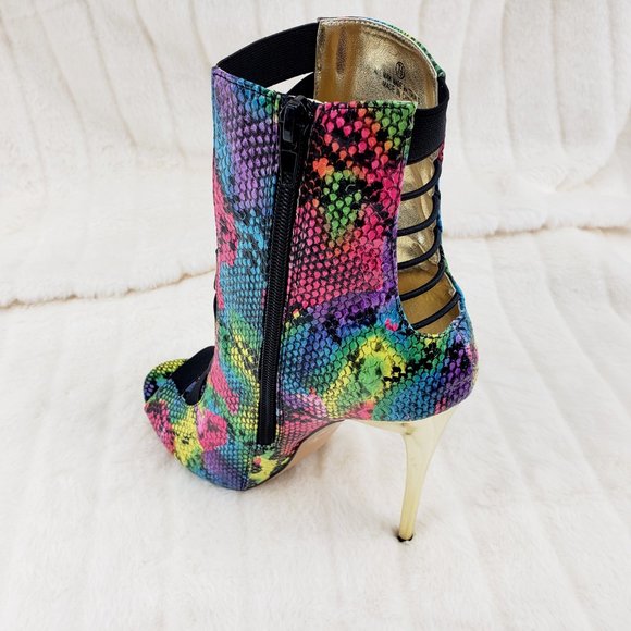 Colorful Rainbow Snake Bandage Ankle Boots - Picture 7 of 13